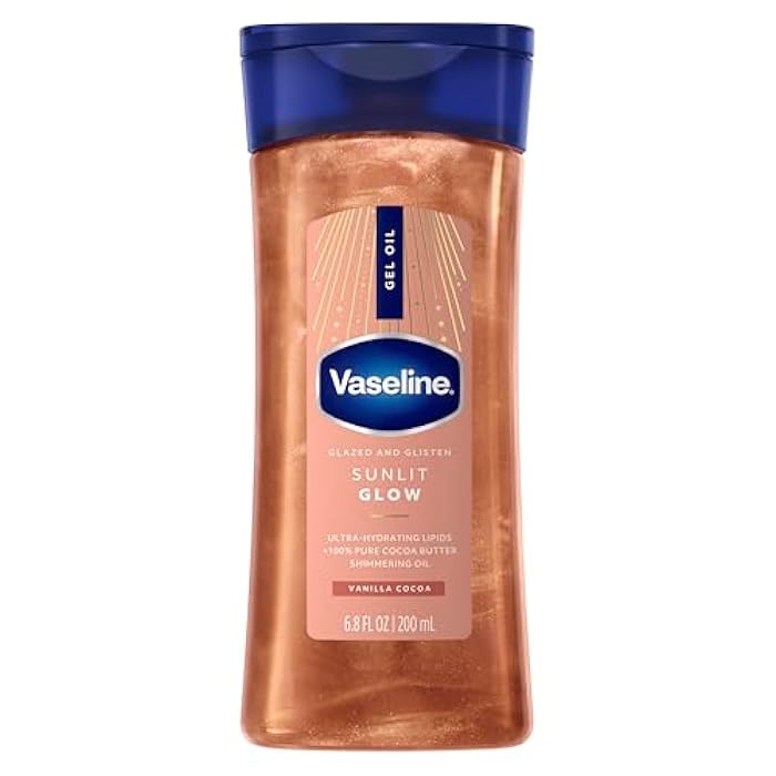 Vaseline Glazed and Glisten Sunlit Glow Body Gel Oil Vanilla Cocoa Shimmering with Ultra-Hydrating Lipids and 100% Pure Cocoa Butter, 6.8 Oz - Image 1